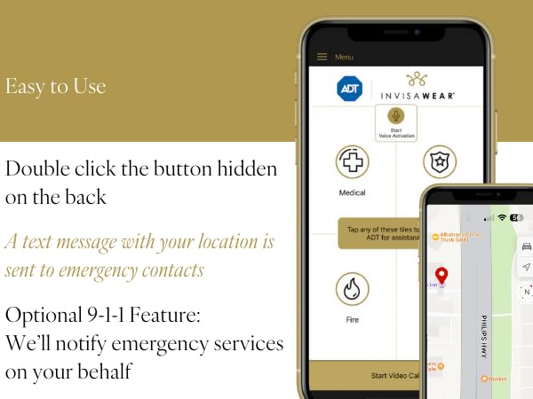 Easy to Use: Double click to alert friends family and optionally police if you need help