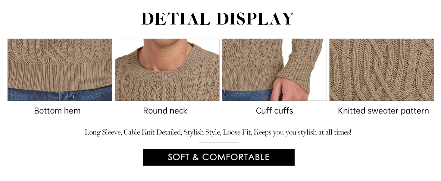 Mens Cable Knit Jumper UK Men's Crew Neck Winter Jumpers