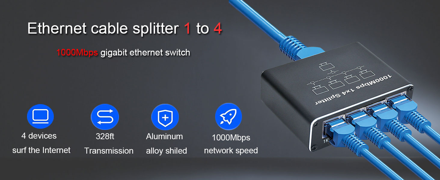 Ethernet Splitter 1 to 4 1000Mbps