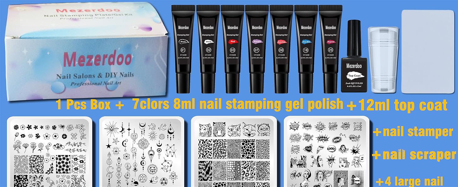  Nail Stamper Kit Nail Art Stamping Plate Set Stamping Nail Polish Gel Stamp Plate Stamper Scraper