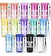 14 Pcs Appreciation Gifts Water Bottle, 15 oz Thank You Cup Bulk with Lid & Strap, Reusable Plast...