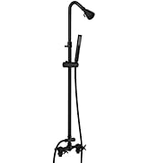 Cinwiny Matte Black Wall Mount Outdoor Shower Kit with Hand Held Spray Two Cross Handles with Adj...