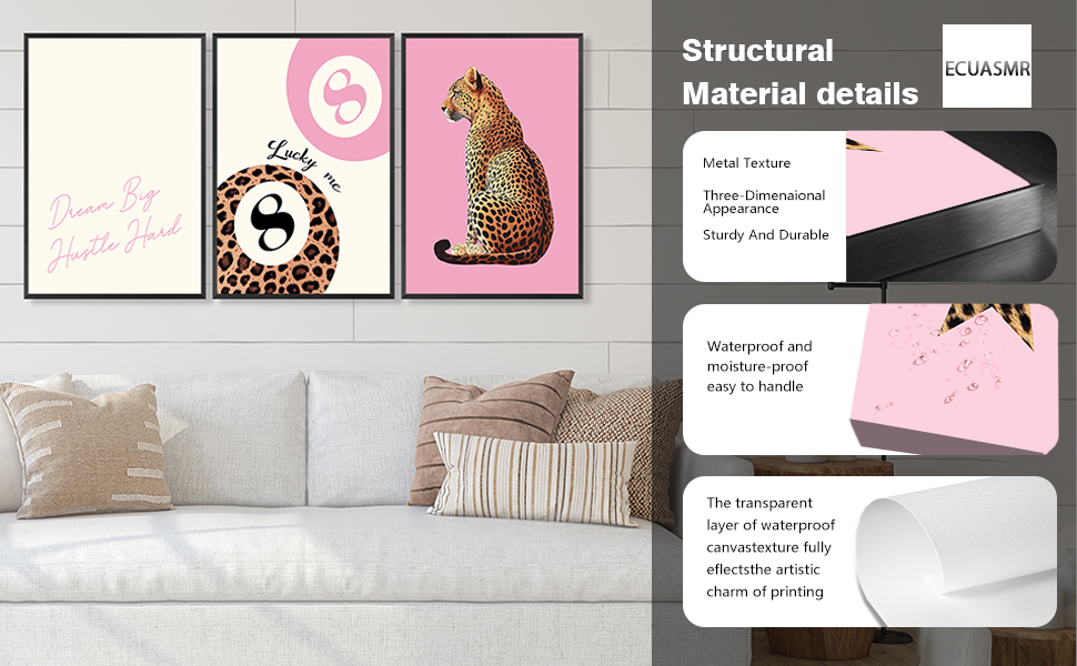 Pink Set of 3 Leopard Wall Art Prints
