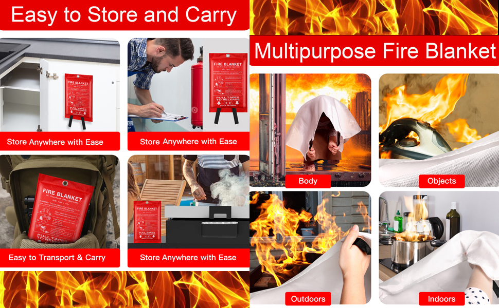 Emergency Fire Blanket for Home and Kitchen 4 Pack 3.3ft Fire
