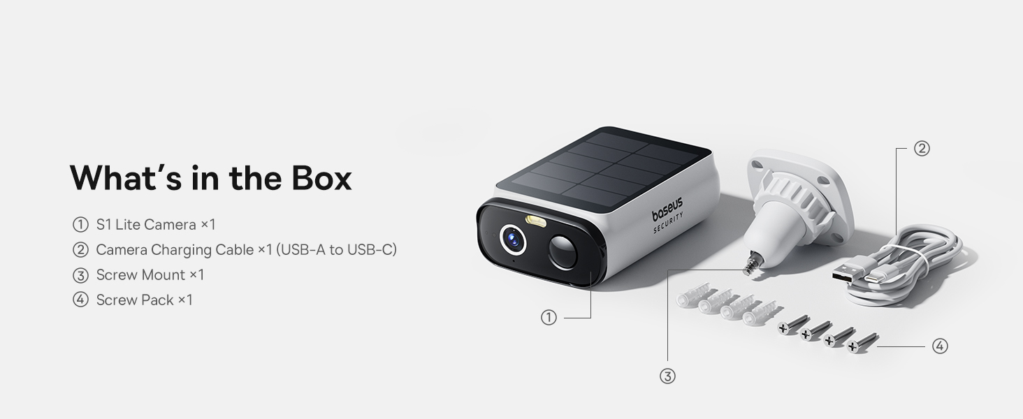 Baseus Solar Security Cameras Wireless Outdoor S1 Lite, 2K QHD Solocam wireless security camera outdoor