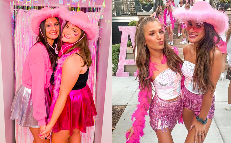 Pink Cowgirl Hat with Feather Boa Pink Western Cowboy Hat