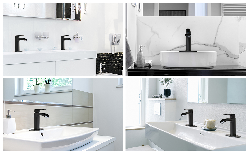 BRAVEBAR Black Waterfall Bathroom Faucet 4Inch Bathroom Sink Faucets