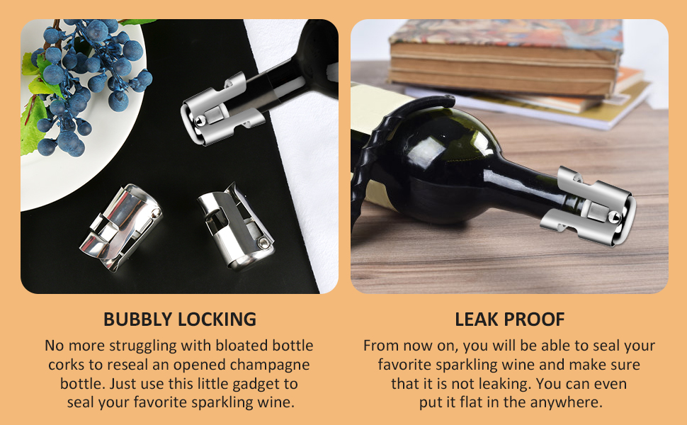 4 Pieces Champagne Bottle Stoppers, Reusable Stainless Steel Champagne