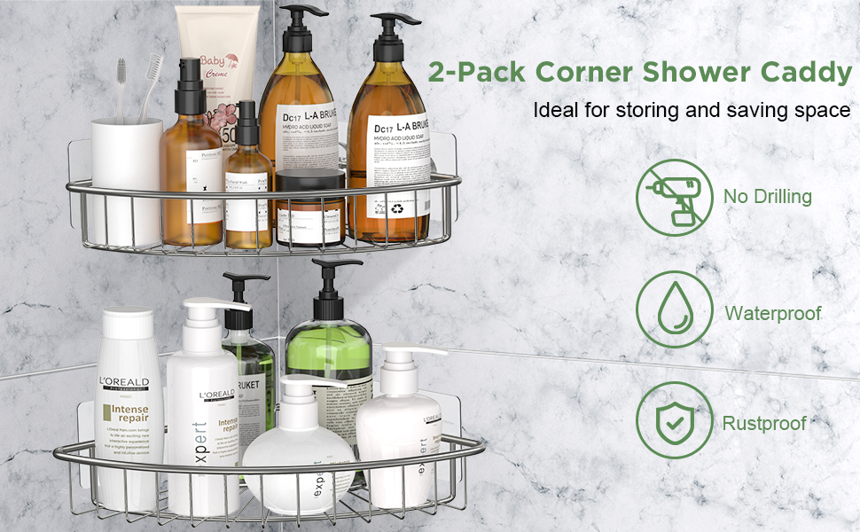 SMARTAKE 2Pack Corner Shower Caddy, SUS304 Stainless Steel, Wall Mounted Bathroom