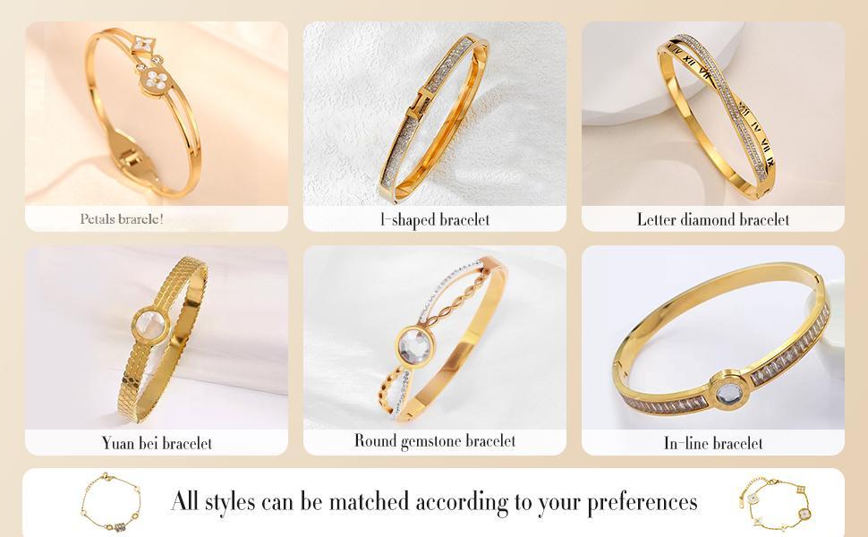 Bracelets Bangle Collection - 12 Unique Designs + Matching Diamond-Accent Titanium Steel Chain