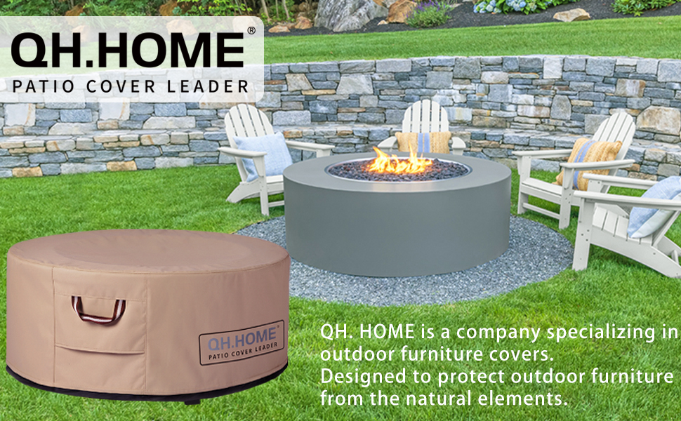 QH.HOME Round Fire Pit Cover 36 Inch Heavy Duty 900D Strong TearResistant and UV