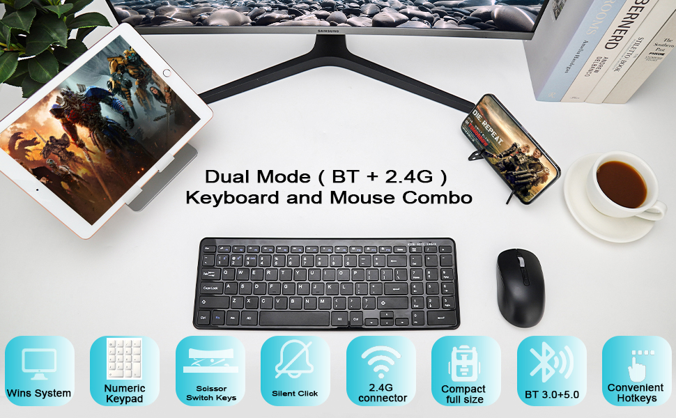 Wireless Keyboard Mouse Combo, Awaygerous Multidevice