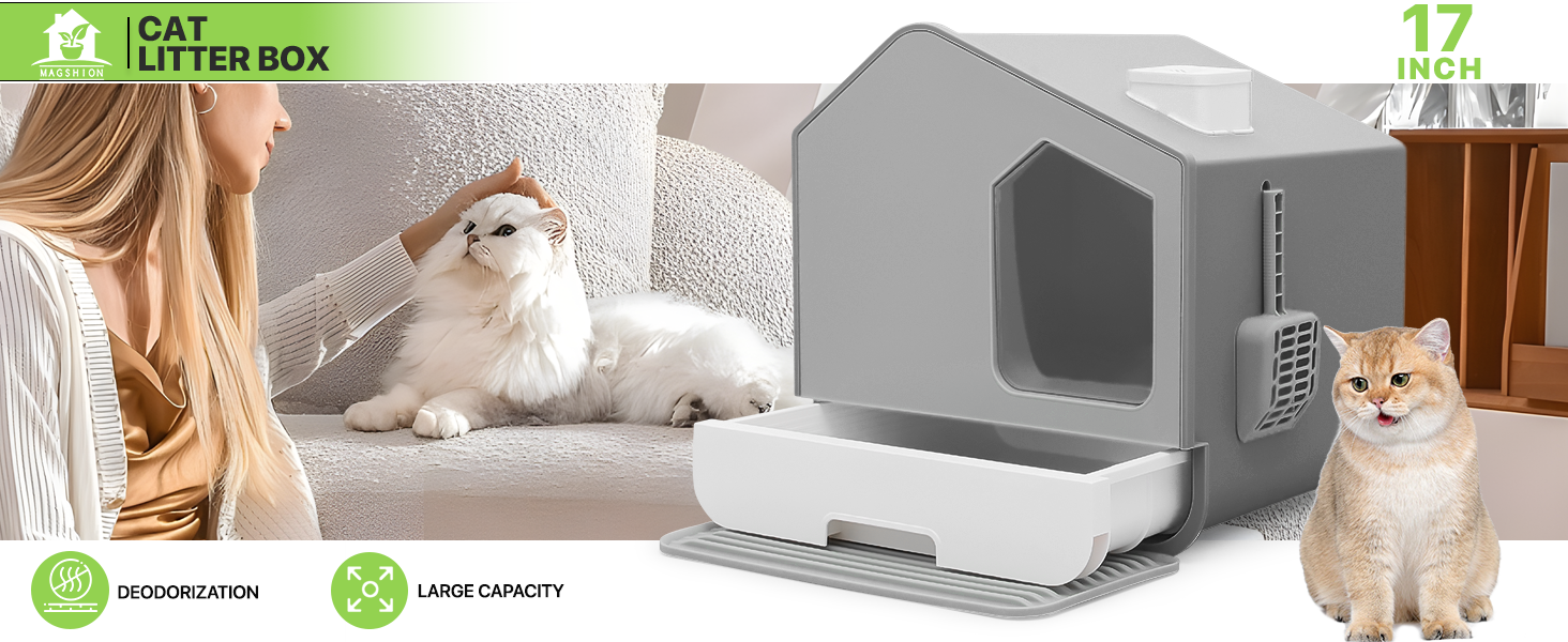 Magshion Enclosed Cat Litter Boxes with Mat and Litter Scoop, Odorless Anti