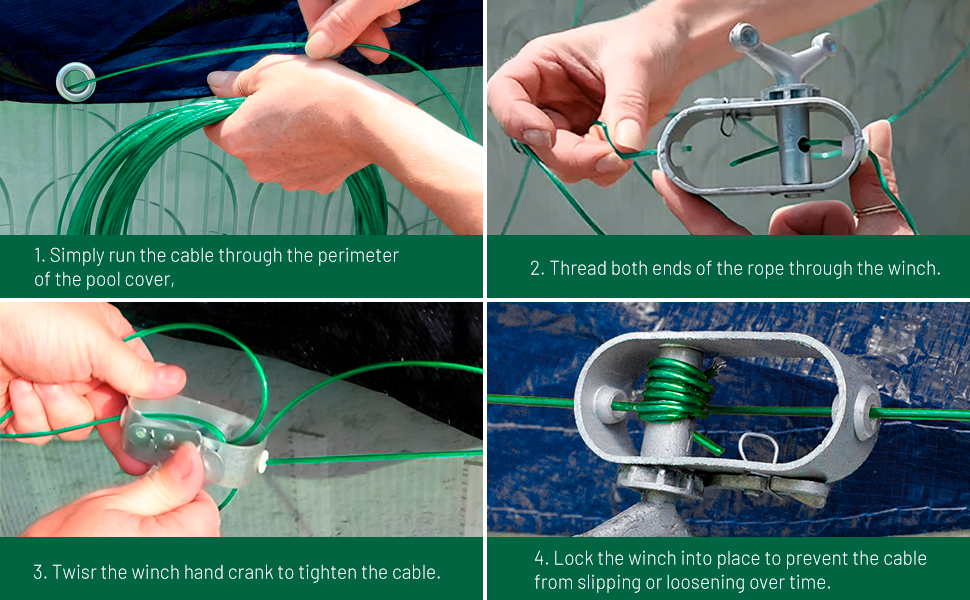 Pool Cover Cable and Winch Kit 131ft Winter Cover Wire