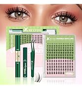 KEYYOU Fairy Lash Clusters Kit Manga Lash Extension Kit D Curl 144Pcs Eyelash Extension Kit Wispy...