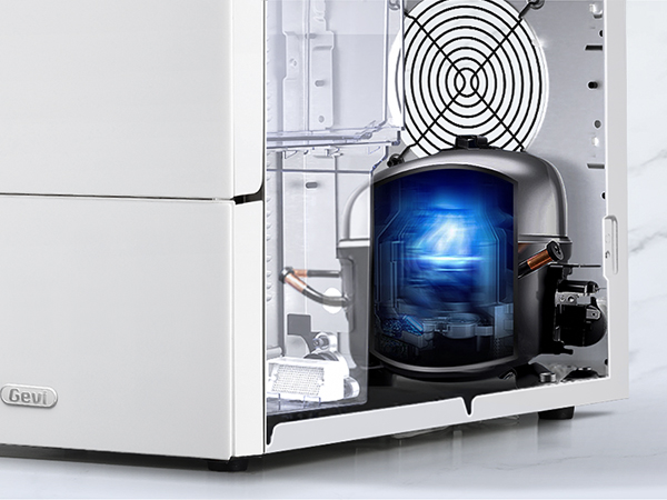 Upgraded compressor and muted fan reduce noise level