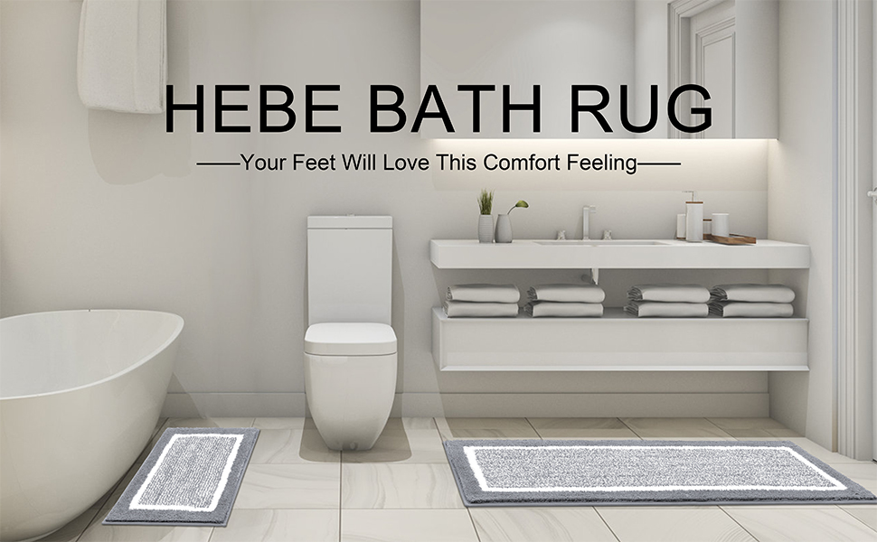 HEBE 2 Piece Bath Rugs Bath Mat Set Shaggy Bathroom Mat Rug Set Non