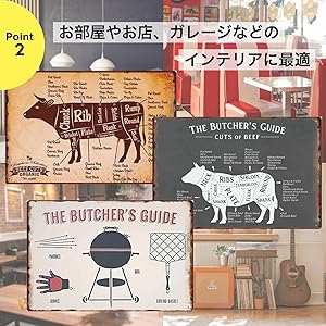 Amazon.co.jp: ブリキ看板 肉部位 解体図 牛 BEEF レトロ