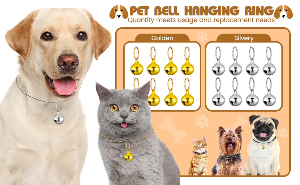 Hotop 8 Pack Collar Bells for Small Dogs Cat Bells Collar Charm for Puppy Hanging Ring Decoration Pet Pendant Accessories Anti-lost Tracker DIY Crafts for Pets Daily Use(Silver) 7 2