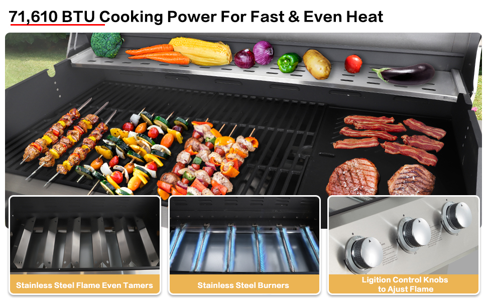 Laval 6Burner Propane Gas Grill with Side Burner and