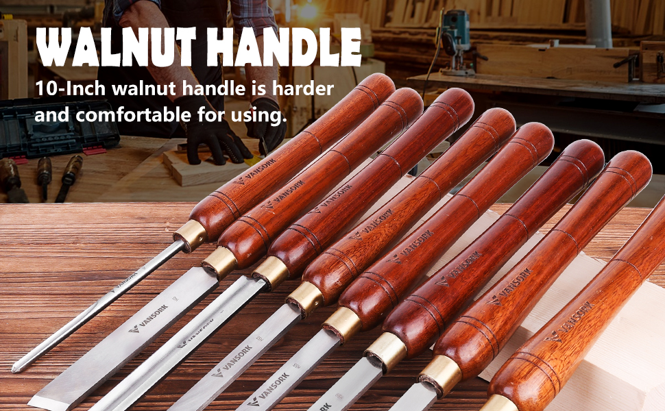 VANSORK 8Pieces HSS Wood Turning Tools for Lathe, Walnut Handle Wood