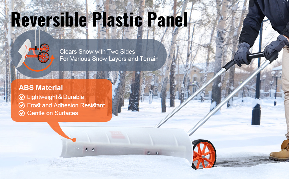 VEVOR Snow Shovel with Wheels, 37 inch Snow Shovel for Driveway, ABS