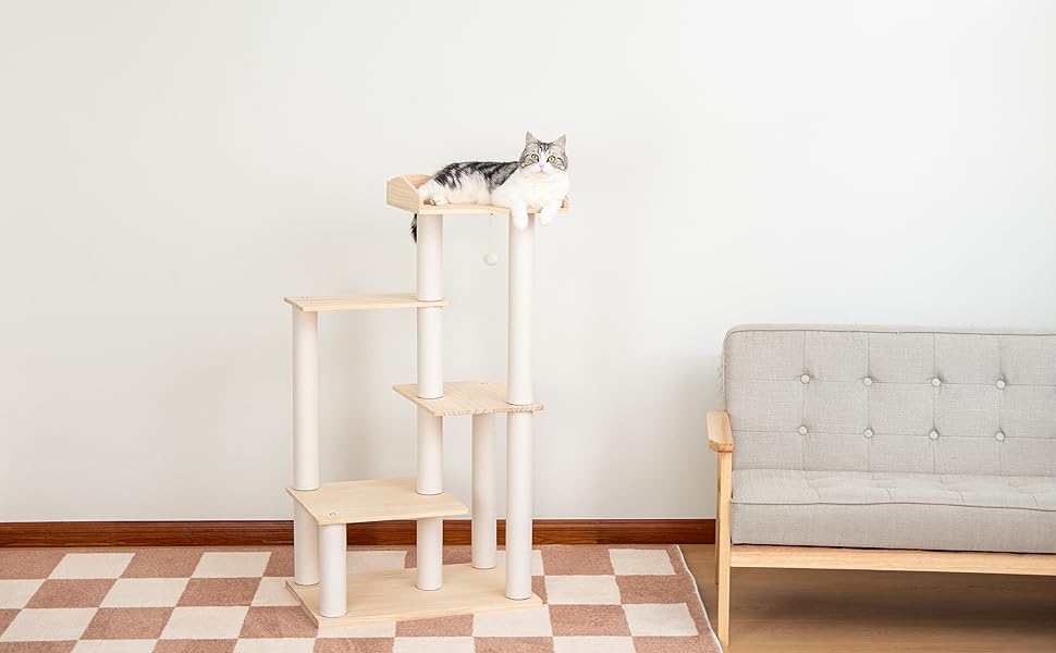 Amazon | LULUCAT キャットタワー 木製 大型 据え置き 天然木