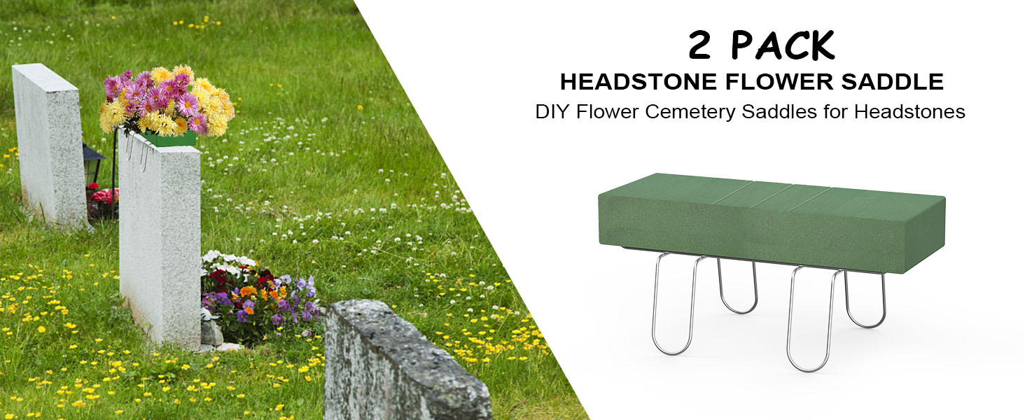 2 Pieces Headstone Flower Saddles for Graves with Floral