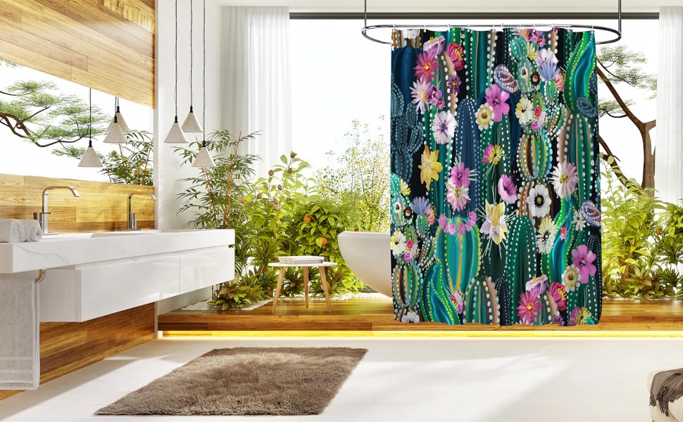 Hipposama Cactus Shower Curtain, Succulent Shower Curtain