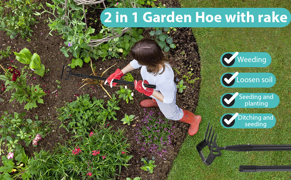 2 in 1 Garden Hoe with rake