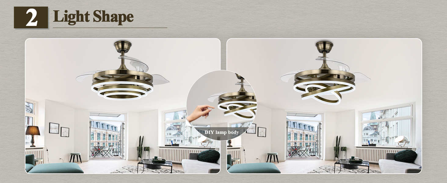 Dawn Whisper 42 Inch Retractable Ceiling Fan, Modern Ceiling Fans with