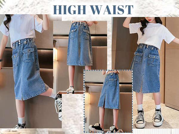 Amazon.com: Happy Cherry Girls Casual Denim Skirt Midi A