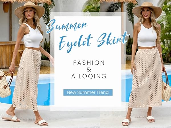 Ailoqing 2025 Summer Casual Long Skirt for Women Cotton