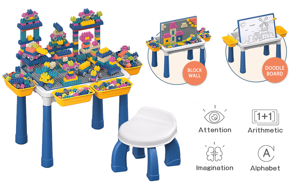 UREBMKI 6 in 1 Building Block Table Multifunctional