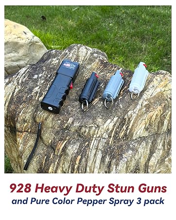 928 Heavy Duty Stun Guns and Pure Color Pepper Spray 3 pack