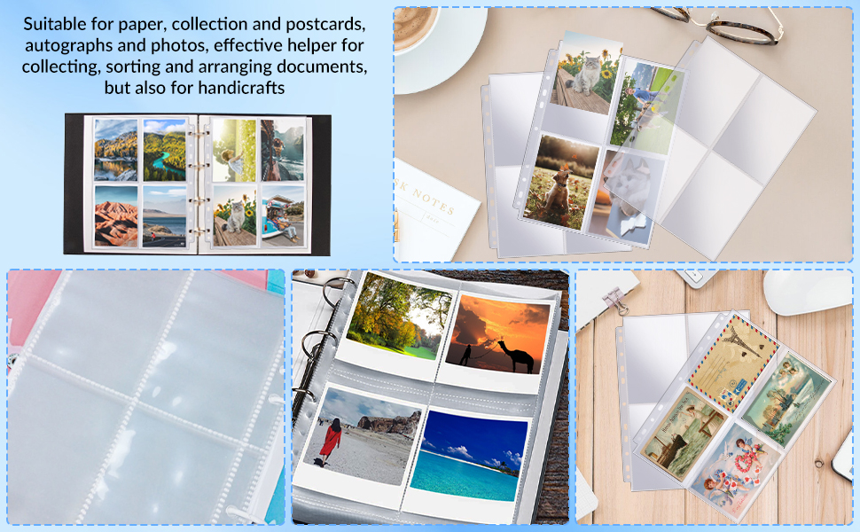 AOPULE 100 Pack Photo Album Refill Pages 4x6",A4 Size 11 Hole Photo Binder Page Refills Ultra
