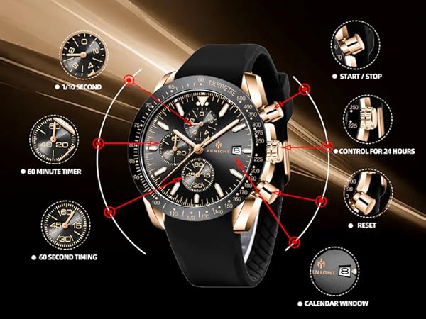 AKNIGHT Men's Wrist Watches Chronograph Beater Silicone Strap Timepiece Casual Watch for Men