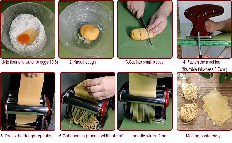 Stainless Steel Manual Noodle Maker with 2mm & 4mm Cutting Blades Durable Hand Crank Pasta Machine