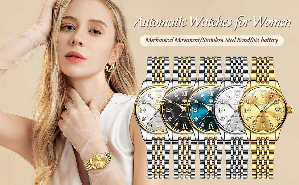 Taxau Automatic Watches for Women Self Winding Gold Women's Watches No Battery