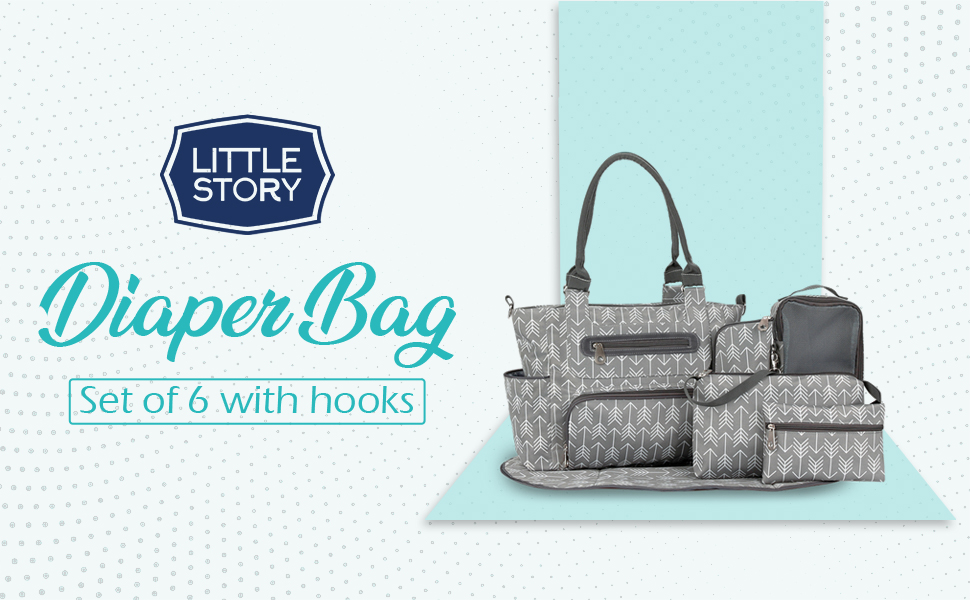 Little Story Diaper Bag Set of 6 with Stroller Hooks
