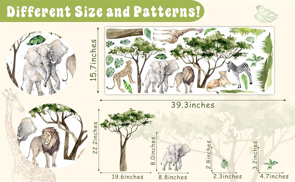 Jungle Animal Wall Decals Safari Animal Wall Stickers Large