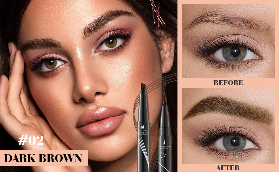 hellokiss liquid eyebrow pen,2 in 1 dual-ended natural 4 fork tip liquid eyebrow pencil