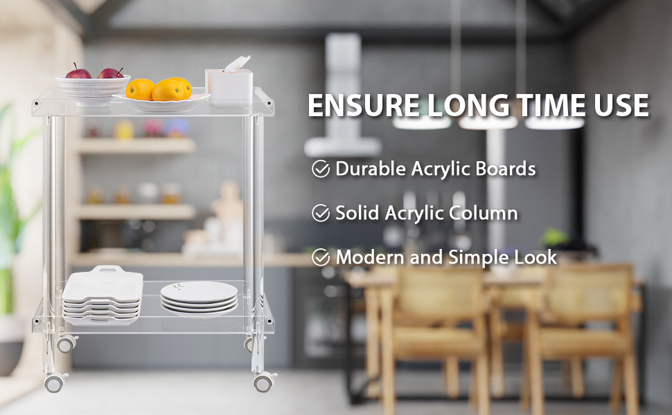 HMYHUM Acrylic Bar Cart, Rolling Serving Cart with 4