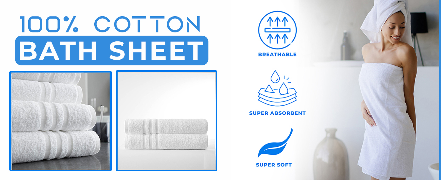 Towelogy® Commercial Bath Sheets White (100x150cm) 100 Egyptian Cotton