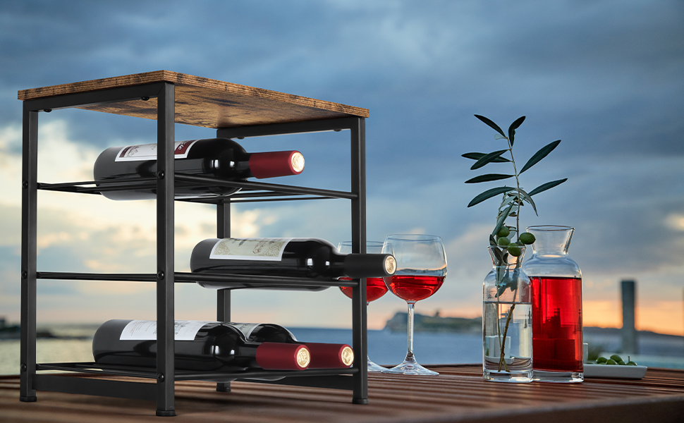 Wine Rack Countertop Wine Bottle Holder Freestanding Wine for 12 Bottles 3 Tier Tabletop