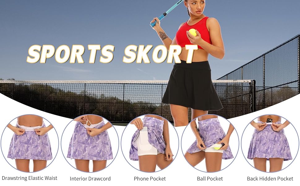 women ball pockets golf skorts
