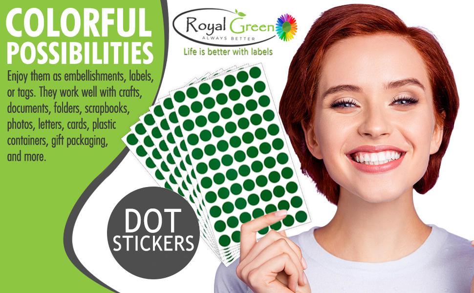 Royal Green Labels Removable Adhesive Round dot Stickers