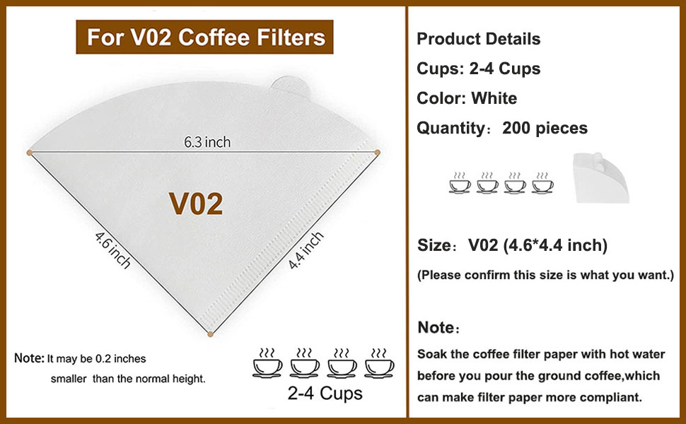 Coffee Filters, Size 02 Cone Natural Paper Filters, 200 Count 24 Cup, For Pour Over