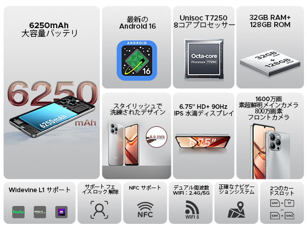 Android16 SIMフリー スマホ 32GB+128GB シルバー 248 Amazon | 【Android 16 SIMフリー スマホ 初登場】DOOGEE Note58