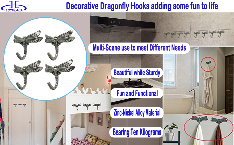 Decorative Dragonfly Hooks - Dragonfly Coat Towel Robe Bathroom Wall Animal Hooks Outdoor